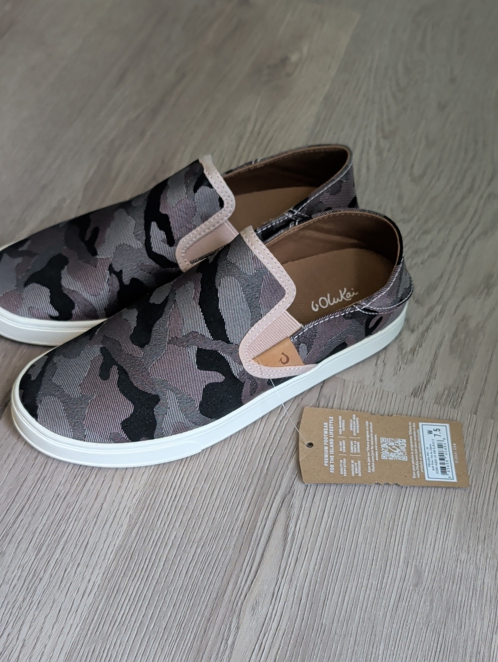 OluKai Women's Pink and Gray Camo Slip-On Sneakers